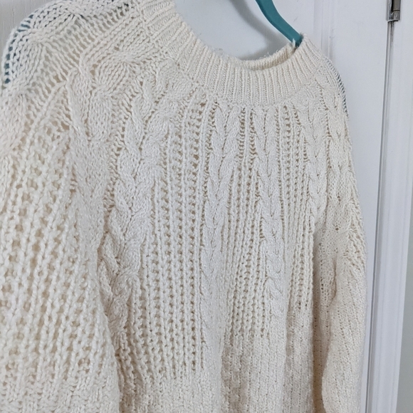 Tahari textured knit cotton blend crew neck sweater cream white Large T3 - Picture 8 of 8
